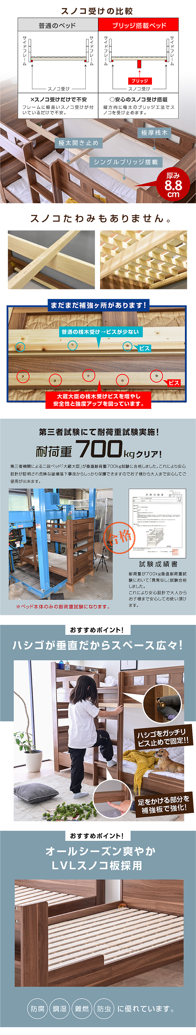 二段ベッド｜省スペース設計 収納付き 宮棚と本棚一体化でTVも