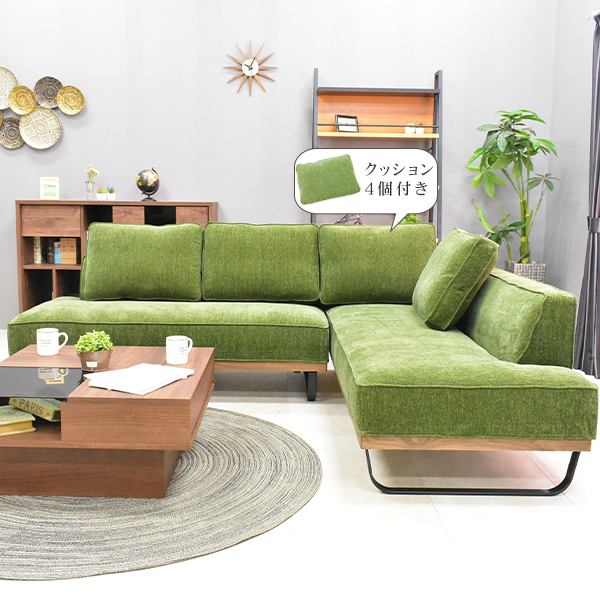 ソファー カウチソファー ソファ シック グリーン 三人掛け