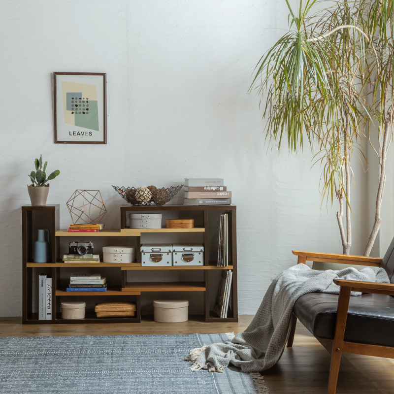 本棚 木製 伸縮式本棚 オープンシェルフ 大容量 長い 天然木材 デスク