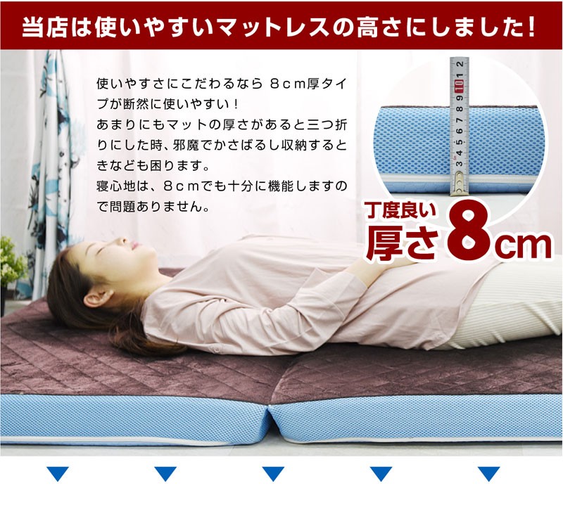 洗えるマットレス　ダブル マットレス｜洗える三つ折り・高反発・寝心地サポート設計