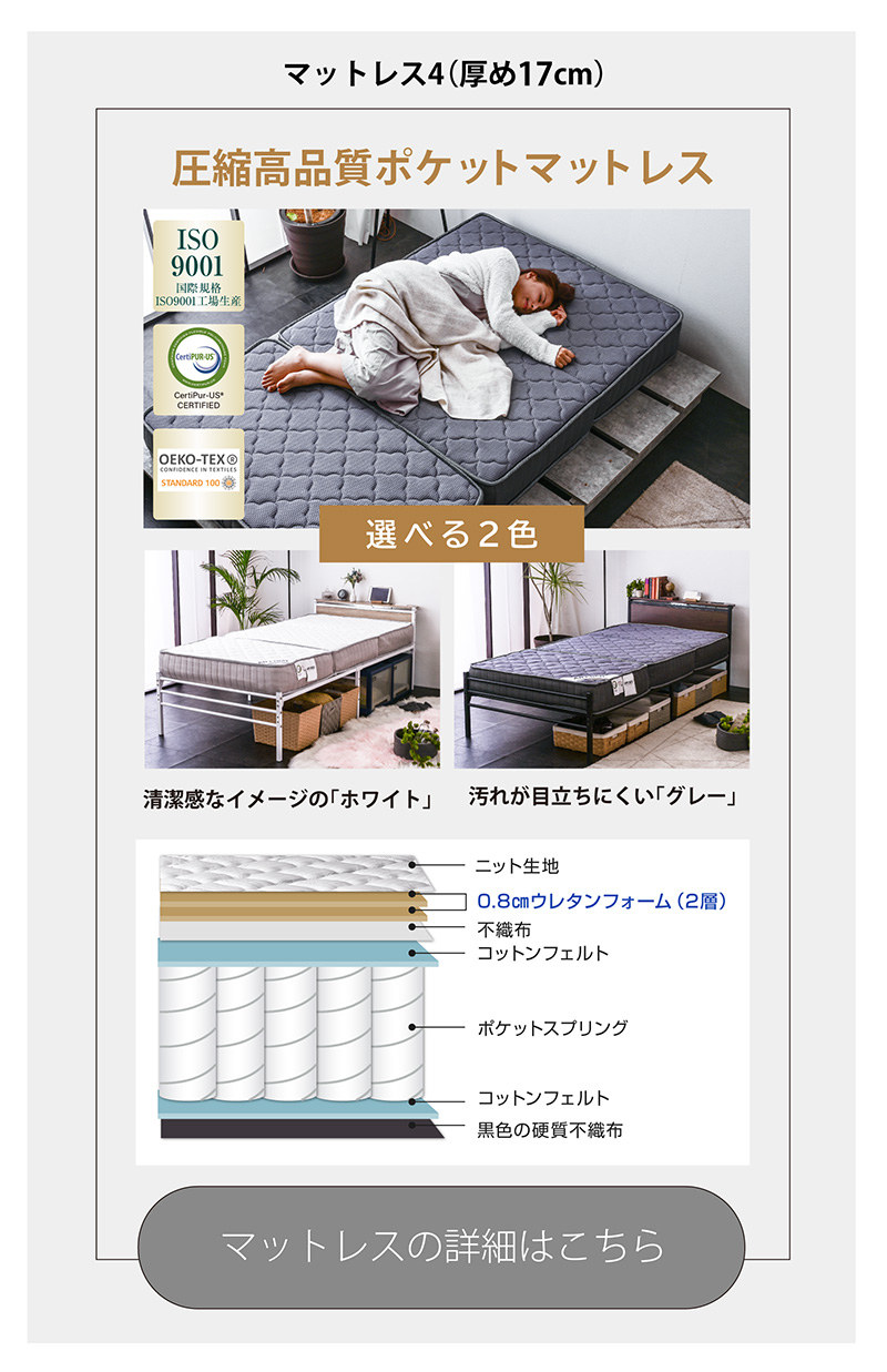 シングルベッドフレーム単品】 宮棚LED照明付 コンセント2口付