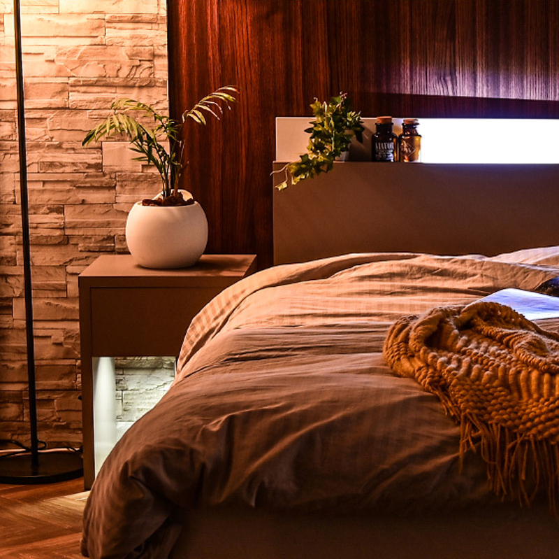 ナイトテーブル サイドテーブル 幅35cm 角型 LED コンセント付き