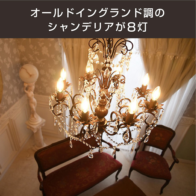 LEDライト付 シャンデリア ブラック 黒 8灯 アイアン アンティーク調