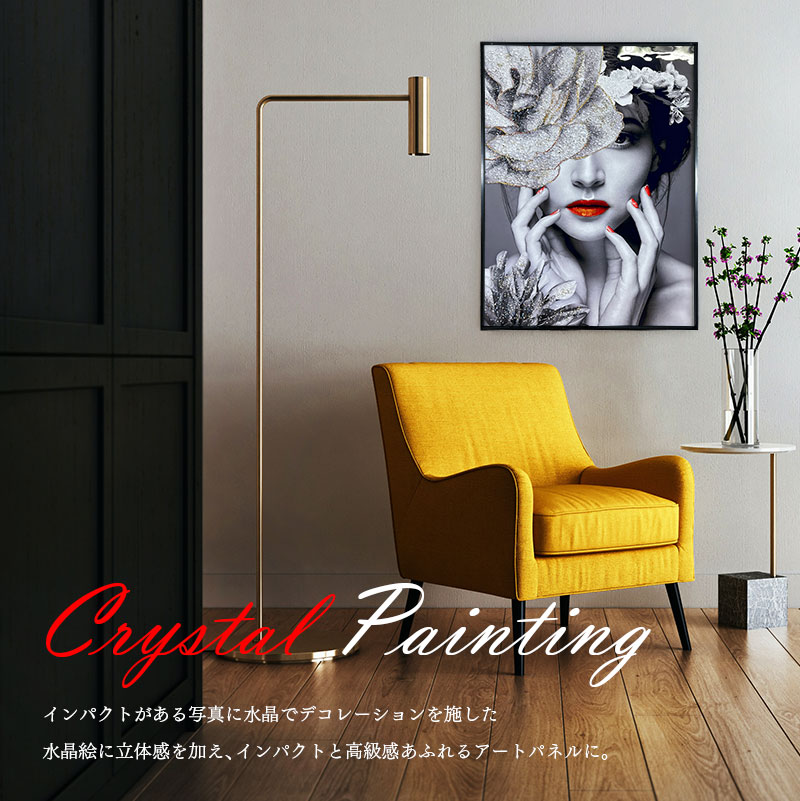 水晶パネル アートパネル 60×80cm 黒フレーム付き 女性 人物