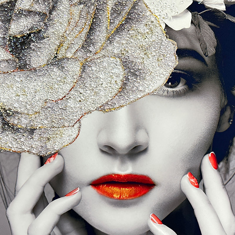 水晶パネル アートパネル 60×80cm 黒フレーム付き 女性 人物