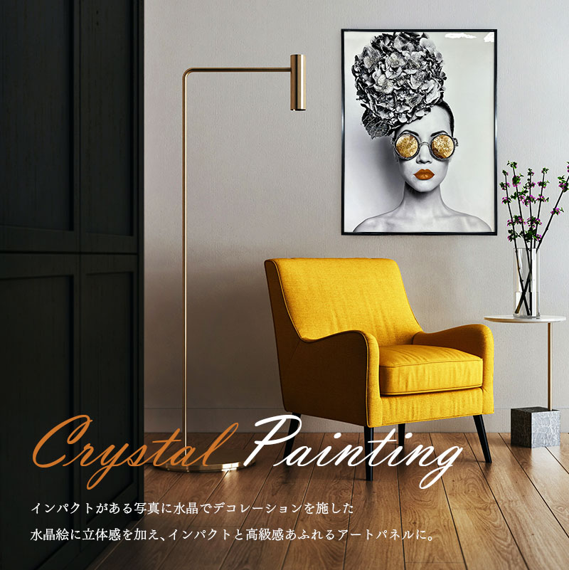 水晶パネル アートパネル 60×80cm 黒フレーム付き 女性 人物