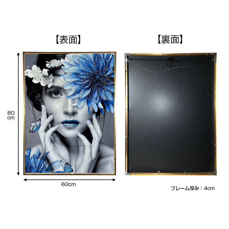 【現代アート】絵画 女性シルエットポスター BIG SIZE ゴールドフレーム付 水晶パネル アートパネル 90×180cm 金フレーム付き 偉人 ビッグ