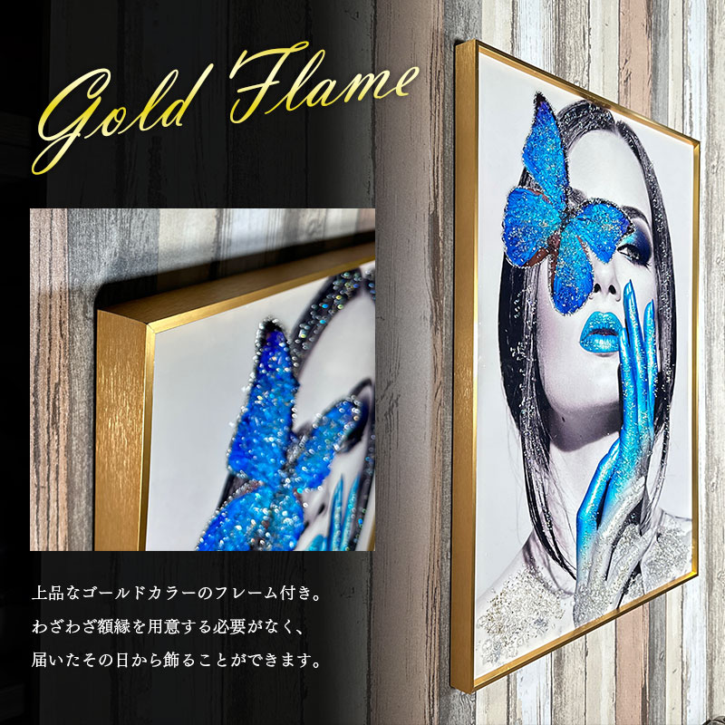 水晶パネル アートパネル 60×80cm 金フレーム付き 女性 クリスタル