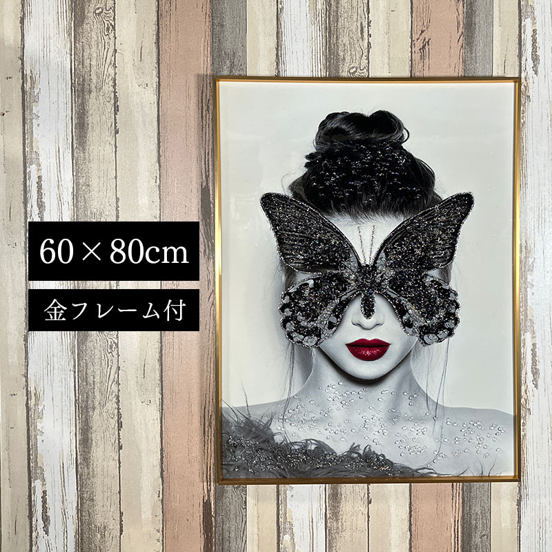 水晶パネル アートパネル 60×80cm 金フレーム付き 女性 クリスタル