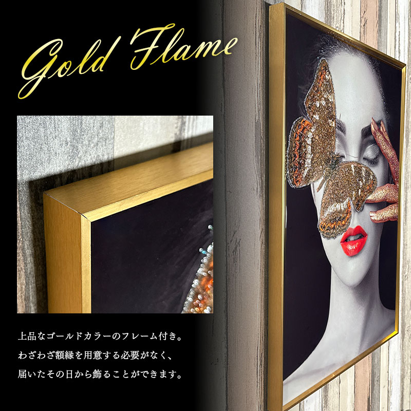 水晶パネル アートパネル 60×80cm 金フレーム付き 女性