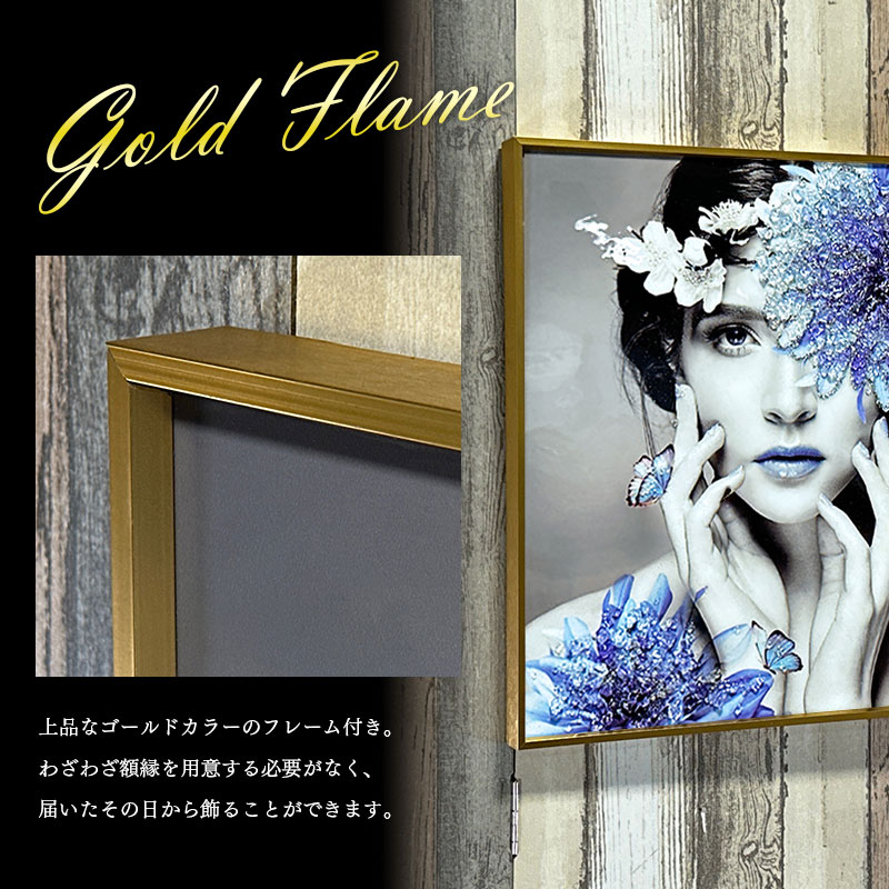 アートパネル 50×50cm 金フレーム付き 女性 クリスタル 水晶パネル アートパネル 水晶絵 50×50cm 金フレーム付き 女性