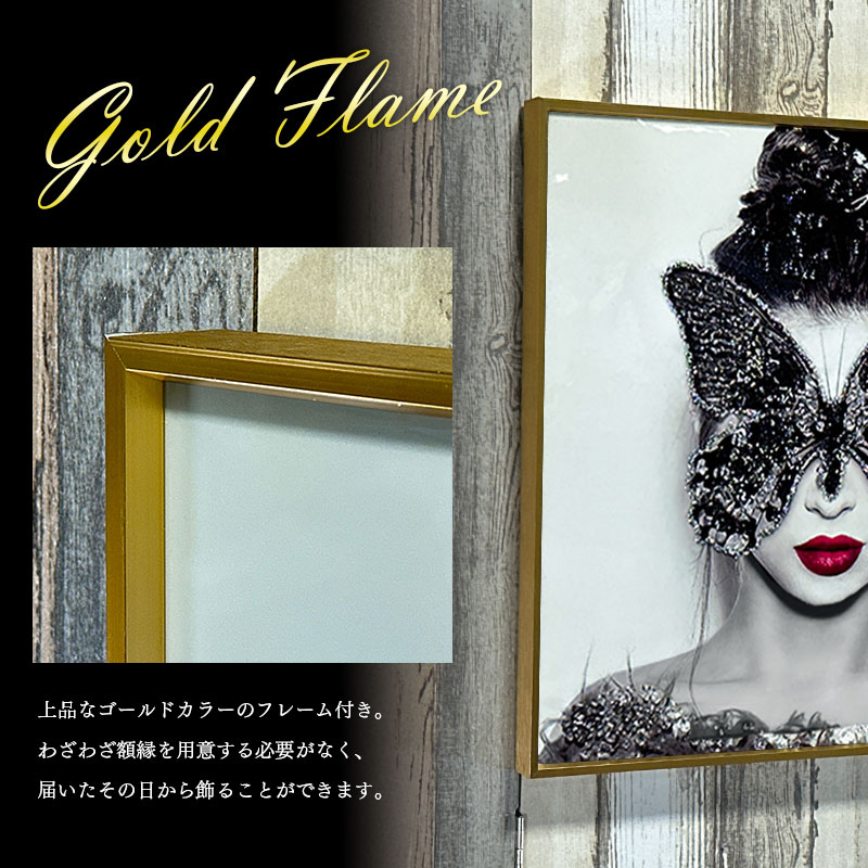水晶パネル アートパネル 50×50cm 金フレーム付き 女性 人物