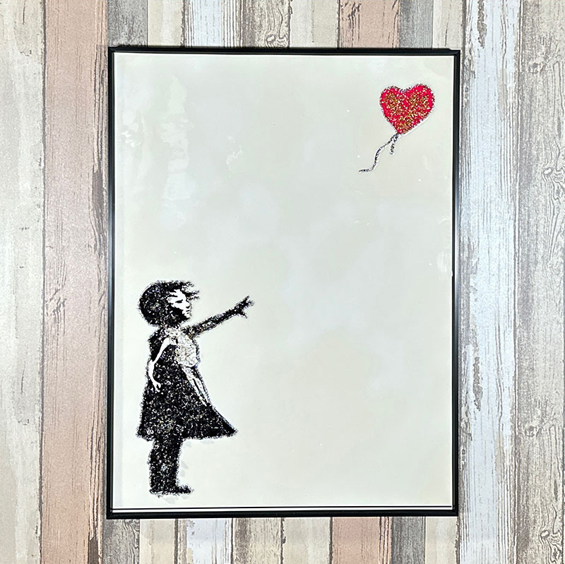 水晶パネル アートパネル 60×80cm バンクシー 風船と少女 黒