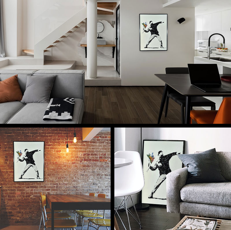 水晶パネル アートパネル 60×80cm バンクシー 花束を投げる男 フラワー