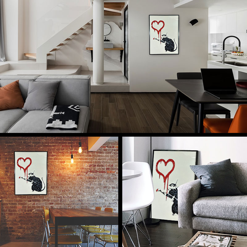 水晶パネル アートパネル 60×80cm バンクシー ラブラット 黒フレーム