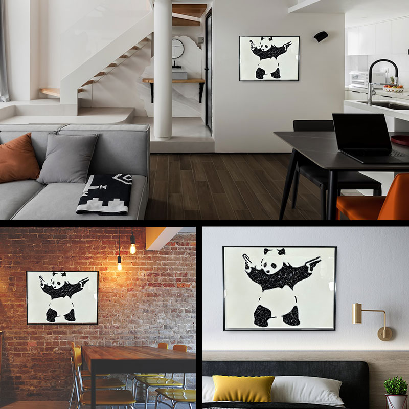 水晶パネル アートパネル 60×80cm バンクシー パンダが銃を持つ