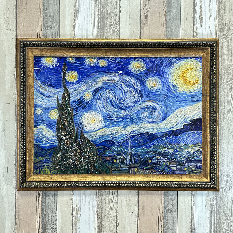 水晶パネル アートパネル 62×82cm 名画 星月夜 フレーム付き