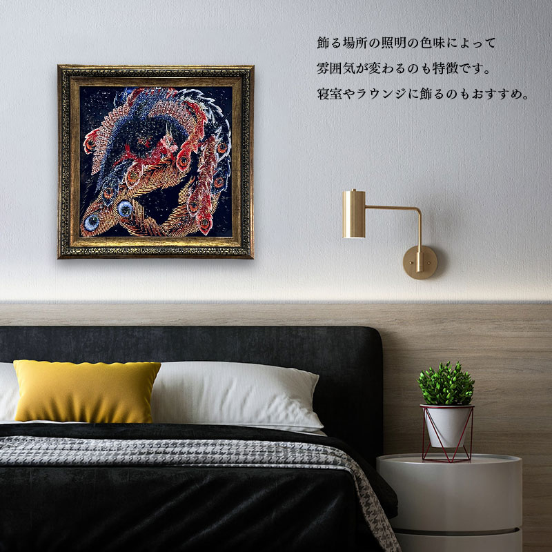 水晶パネル アートパネル 62×62cm 名画 鳳凰図 フレーム付き