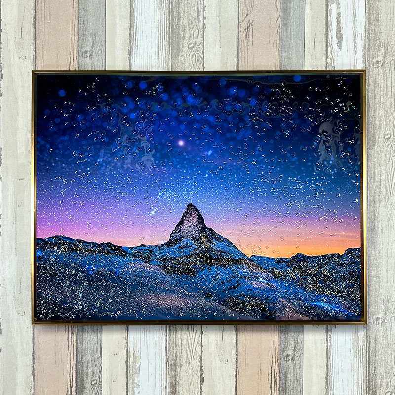 水晶パネル アートパネル 60×80cm 夜空 風景 金フレーム付き