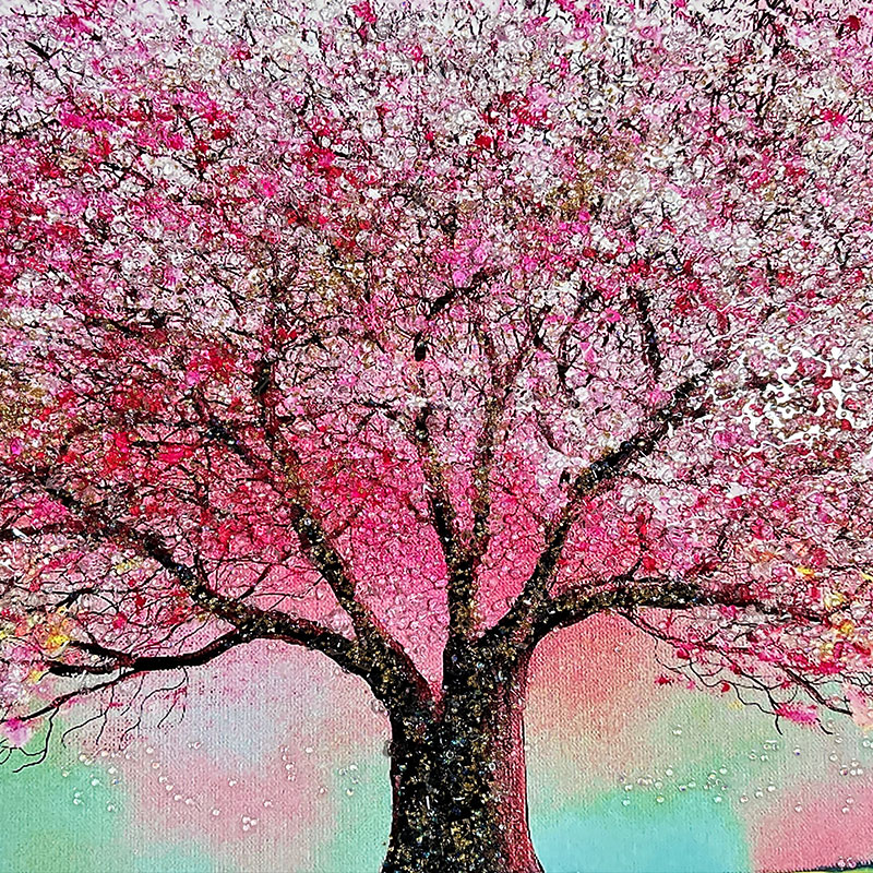 水晶パネル アートパネル 60×80cm 桜 風景 黒フレーム付き
