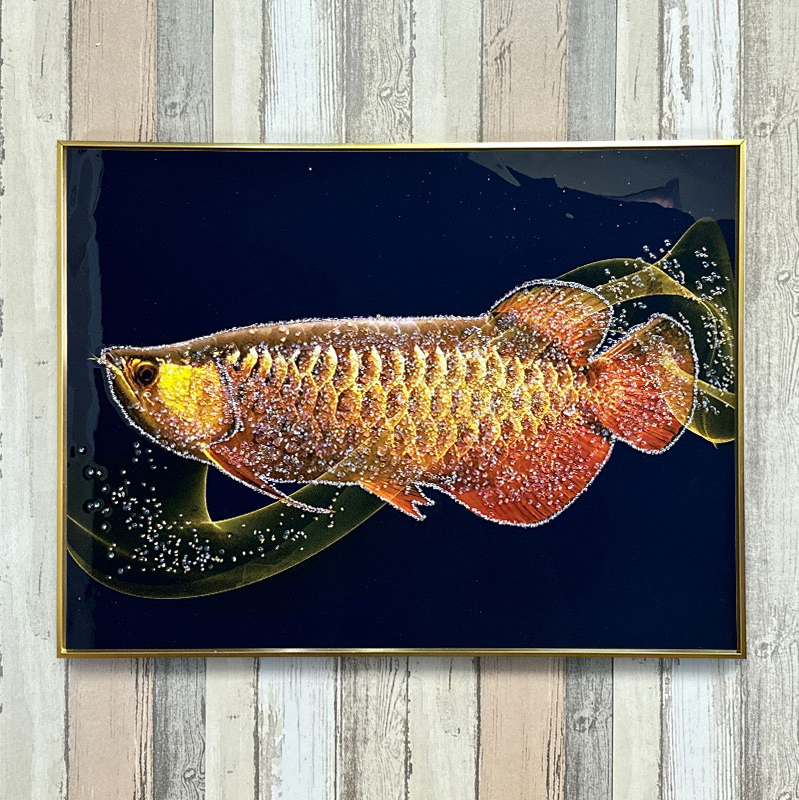 アートパネル　金魚 水晶パネル アートパネル 90×160cm 開運画 金フレーム付き