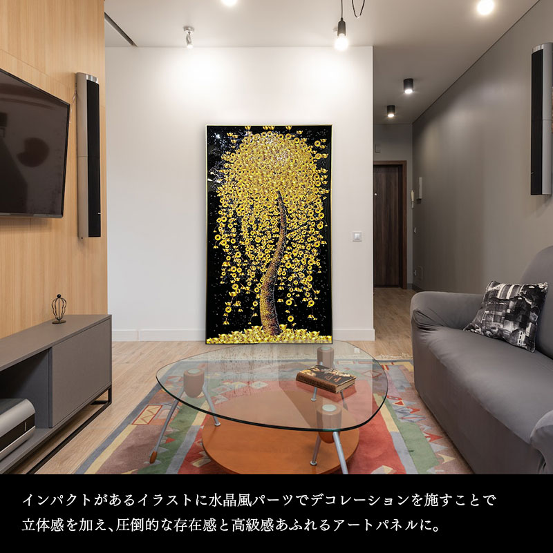 七福神 アートパネル 金色フレーム 水晶パネル アートパネル 90×160cm 開運画 金フレーム付き