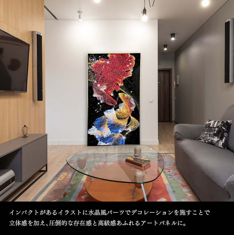 水晶パネル アートパネル 90×160cm 開運画 金フレーム付き
