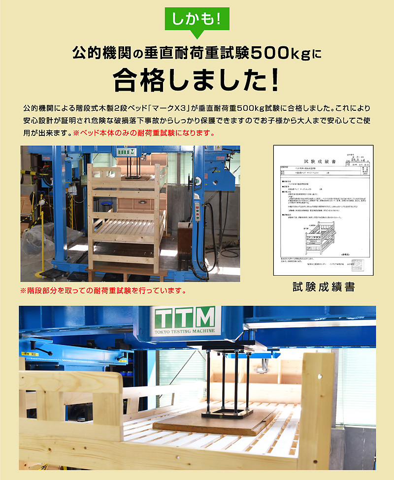 耐荷重 500kg 階段付き 二段ベッド 2段ベッド マークエックス3 宮付き LED照明