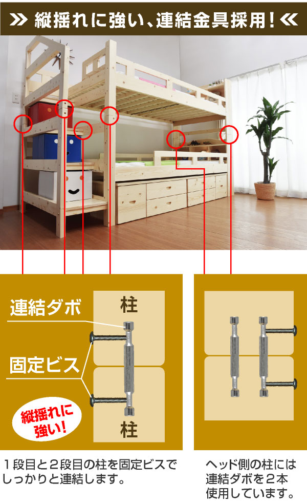 耐荷重 500kg 階段付き 二段ベッド 2段ベッド マークエックス3 宮付き LED照明