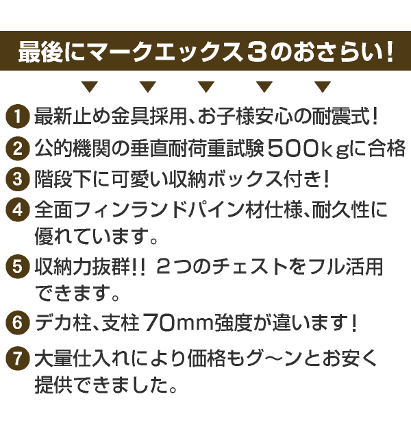 耐荷重 500kg 階段付き 二段ベッド 2段ベッド マークエックス3 宮付き LED照明